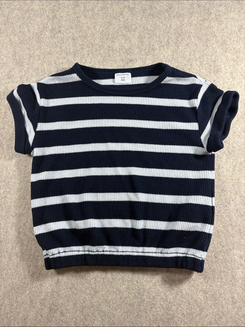 Abercrombie Kids Girls Navy & White Striped Short-Sleeve Knit Top size 5/6